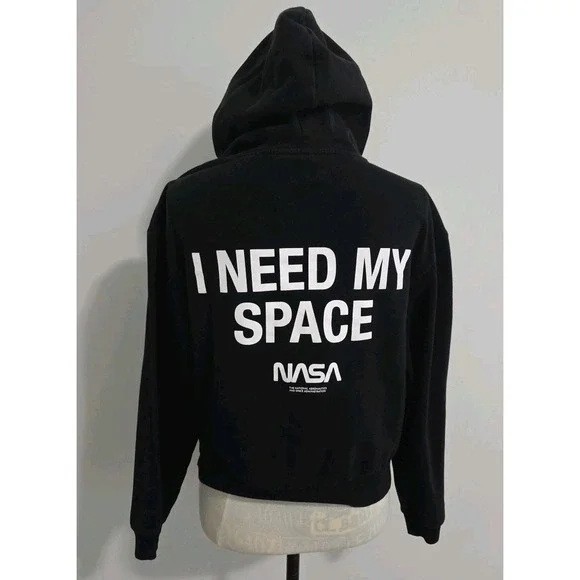 Dividen Brand NASA Hoodie Black Size Medium I Need My Space Wording On Back - Picture 3 of 7